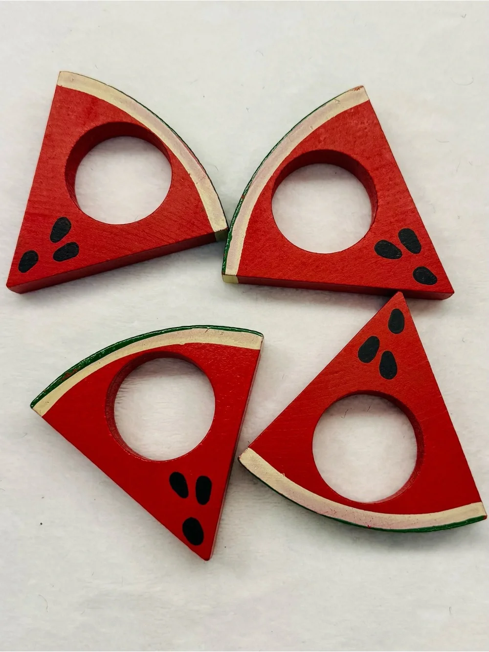 Watermelon Slice Wooden Napkin Rings - Red Summer Table Décor (4)